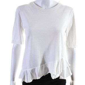 Sandro Asymmetric Ruffle Hem Short Sleeve Top Tee Shirt White Size Small (1)